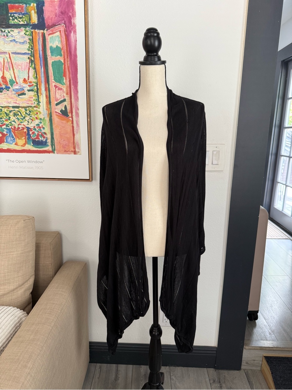 BCBGMAXAZRIA Black Sheer Silk Blend Cardigan XS Draped Open Front